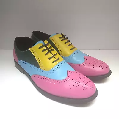 Multi-Colored Pastel Dress Shoes Men's 10 Faux Leather Pink Blue Yellow Wingtip • $34.20