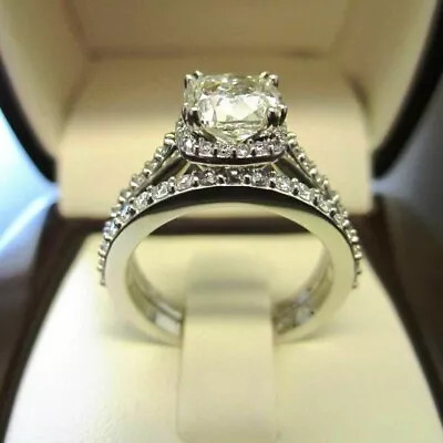 3 Ctw Cushion Cut Moissanite Bridal Set Engagement Ring 14k White Gold Plated • $165.99