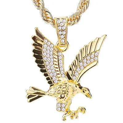Men's Hip Hop 18k Gold Plated Iced Eagle 20  Rope Chain Necklace HC 1121 G • $10.99