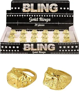 6x Gold Plastic Sovereign Ring Bling Rapper Fancy Dress Hip Hop Cosplay Costume • £6.49