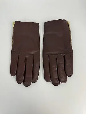 Banana Republic Brown Leather Gloves Wool Lining Gold Side Zipper Medium • $19.99