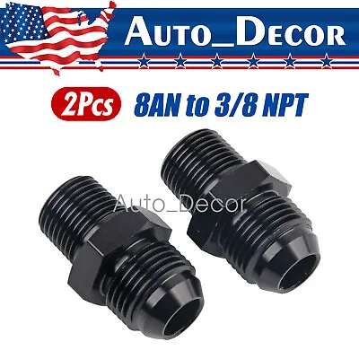 2pcs 8AN To 3/8 NPT Adapter Straight Pipe Thread To 8 AN Flare Fitting Black • $7.85