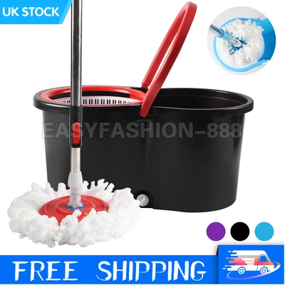 £13.99 • Buy 360° Floor Magic Spin Mop Bucket Set Microfiber Rotating Dry Heads With 2 Heads