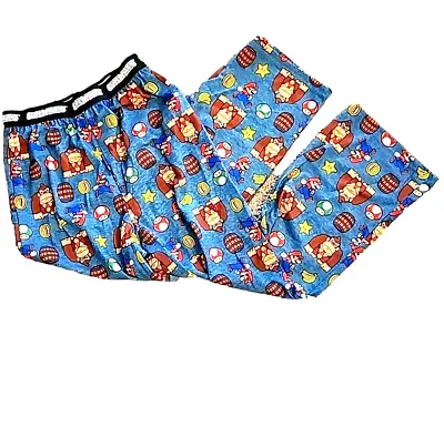 XL 14-16 Boys Super Mario Fleece Sleep Lounge Pajama Pants Blue Background • $12.74