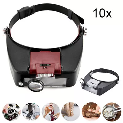 Magnifying Glass Headset LED Light HeadsHeadband Visor Magnifier Loupe With Box • £10.90