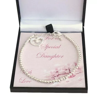 Heart Charm Bracelet Personalised Gift For Special Daughter Sister Mummy Etc • £11.99