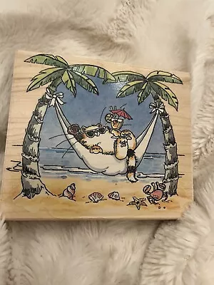 New Penny Black 2001 Margaret Sherry 2089L Beach Hammock Rubber Cat Stamp • $17.99