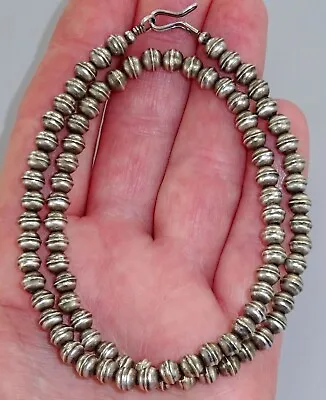 16  NAVAJO PEARL NECKLACE 5mm BENCH BEAD Oxidized Vintage Dark Small STERLING • $50