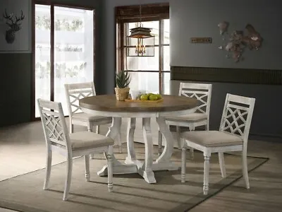 NEW Antique White 5pc Round Dining Table And 4 Chairs Set Breakfast Furniture • $1149