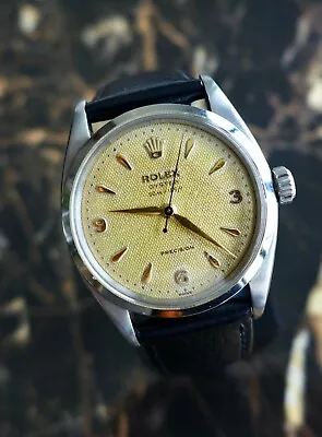 A STUNNING RARE VINTAGE 1956 ROLEX OYSTER  DEPTH RATED 50m=165ft  WAFFLE DIAL • $5905.91