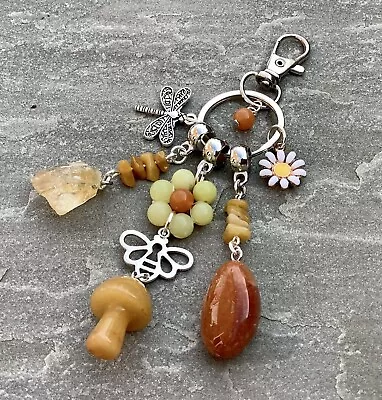 Aventurine & Citrine Crystal Keyring Keychain Handbag Charm Bag Accessory Boho • £7.50