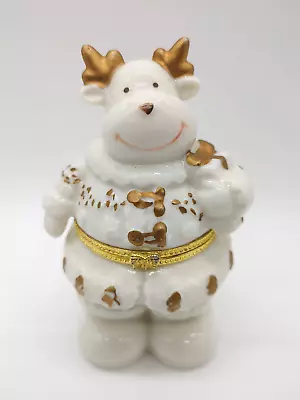 Vintage Reindeer-Moose Holiday Christmas Ceramic Hinged Trinket Box 4.5  Tall • $8.95