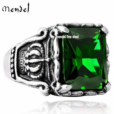 MENDEL Stainless Steel Mens Womens Statement Crown Green CZ Stone Ring Size 7-15 • $11.99