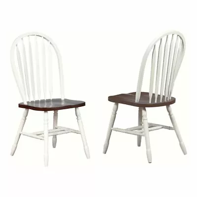 Andrew Arrowback Windsor Dining Chair Antique White/Chestnut Brown Wood Set Of 2 • $287.78