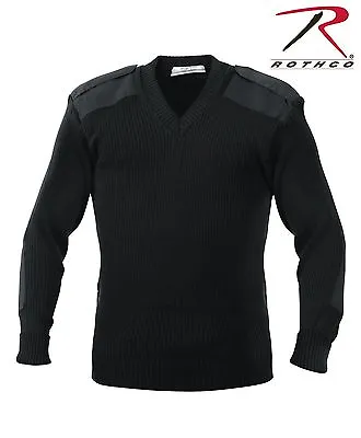 Military Black V-neck Mens Sweater Nato Style Acrylic Rothco S M L Xl 2x 3x 4x • $51.99