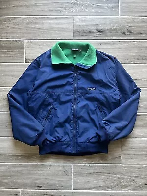 VTG 90s Patagonia Mens Fleece Lined Bomber Jacket Full Zip Blue/Green Sz Medium • $160