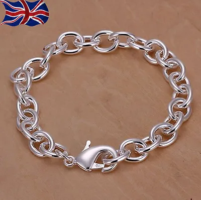 925 Sterling Silver Plated Bracelet Chain Link Chunky Charm 8  Free Gift Bag UK • £3.99