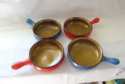 MCM SET OF 4 Vintage Handmade Baldelli Vulcania ITALY Bowls Red Blue Marked • $75.99