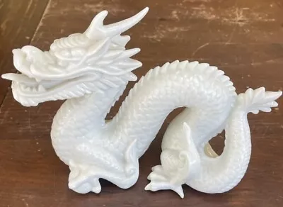 Vtg Chinese Dehua Porcelain Milk Glass Dragon W/ Claw On Ball Sculpture Figurine • $169
