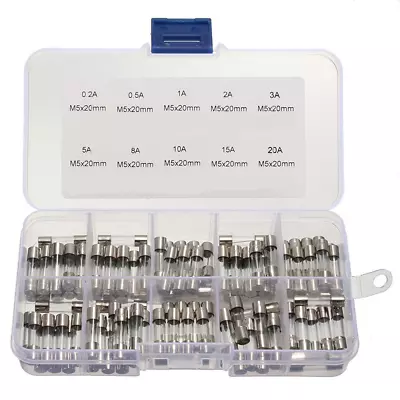 100Pcs Fast-blow Glass Fuses M5x20mm Quick Blow Glass Tube Fuse Assorted Kit • $8.99