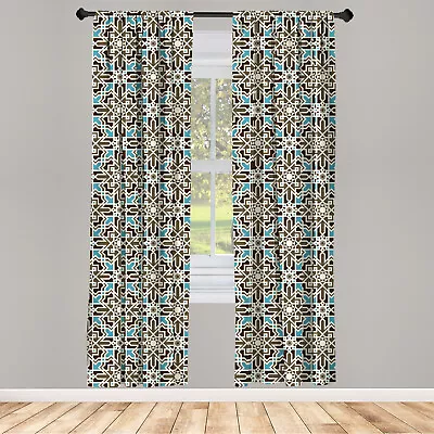 Brown And Blue Curtains 2 Panel Set Eastern Star • £23.99