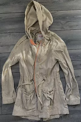 Mossimo Supply Co Khaki Jacket With Hood Zipper Buttons And Ruffled Pockets • $9