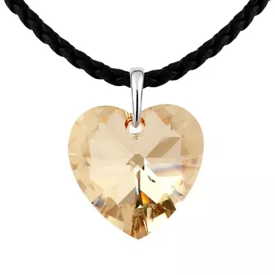 18K Filled White Made With Swarovski Crystal Leather Chain Heart Long Necklace • $29.99