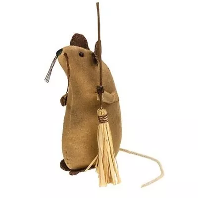 NEW Primitive MOUSE With BROOM Rustic Fabric Cloth 5 Tx 2.5 Wx 1.5 D Farmhouse • $8.95