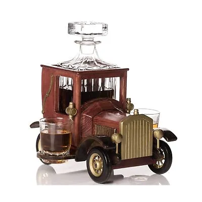 Whiskey Decanter Set With Glasses And Old Fashioned Vintage Car Stand - Bourb... • $165.08