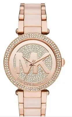Michael Kors Women's Parker Crystal Pave Logo Rose Gold Watch MK6176 • $118