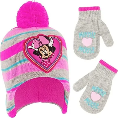 Disney Minnie Mouse Winter Hat And Kids Mittens Set Toddler Girls Ages 2-4 • $14.99