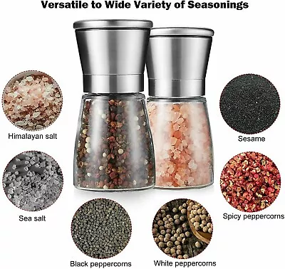 Silver Salt And Pepper Grinder Ceramic Mill Coarse Grind Glass Body Modern • £8.60