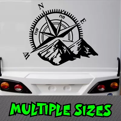 Compass Sticker Car Decal Mountains Adventure Awaits Caravan Camping UHF Vinyl • $6.50