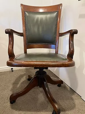 Antique Captains Chair In Original Condition. French Polished With A Green Leath • $575