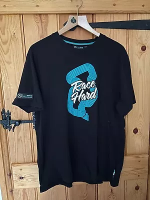 Mens Mercedes AMG Petronas F1 'Race Hard' Black 100% Cotton T-Shirt XL VGC • £9.99