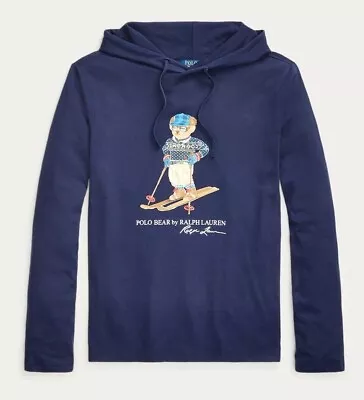 Polo Ralph Lauren Mens Navy Fair Isle Ski Polo Bear Hoodie T Tee Shirt Sweater • $81.65