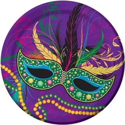 Mardi Gras Masks 7 Inch Paper Plates 8 Pack Mardi Gras Tableware Party Supplies • $2.89