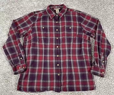 Duluth Trading Shirt Mens Medium Red White Plaid Flannel Outdoor Work Lumberjack • $6.99