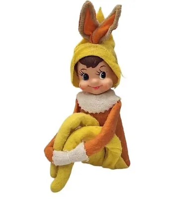Vintage Knee Hugger Elf EASTER BUNNY Rabbit PIXIE Japan Yellow Orange Japan MCM • $74.95