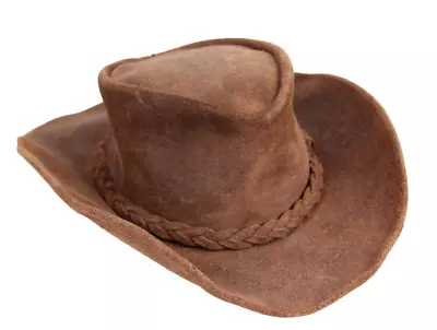 Outback Minnetonka Brown Genuine Leather Cowboy Men's Hat Sz L • $35