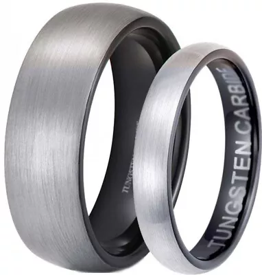 His And Hers Black /Grey Tungsten Matching Wedding Ring Set -UK SELLER • £64.99