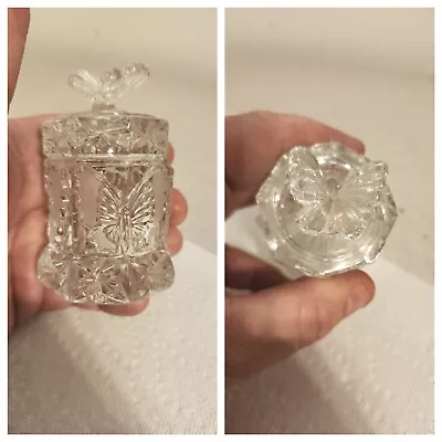 Vtg HOFBAUER Lead Crystal Butterflies Trinket Box Vanity Jar *VERY NICE* • $15