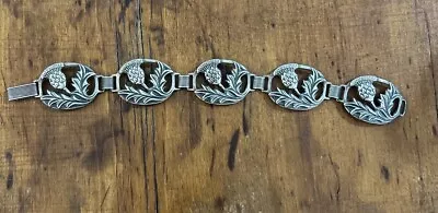 Vintage Danecraft Sterling 925 Open Oval 5 Panel Thistle 7.5” Bracelet  Scotland • $74