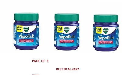 3 PACK Vicks Vaporub Relief From Headache Cough Cold Relief Stuffed Nose 50ML • $15.99