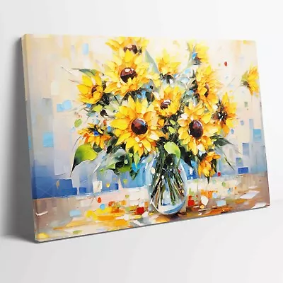 Sunflowers In Glass Vase Stretched Canvas Or Unframed Poster Wall Art More Sizes • £12.99