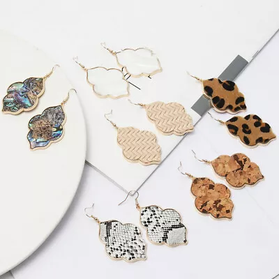 Cork Leather Quatrefoil Floral Moroccan Statement Earrings Pendant Long Necklace • $3.19