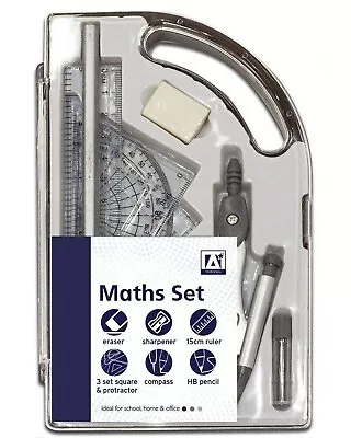 9 Piece Maths Geometry Set Stationery School Exam Homework Compass Set Squares • £4.99