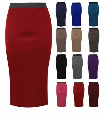 £6.49 • Buy Ladies Plain Office Stretch Bodycon Midi Pencil Skirt Plus Size Uk 8-26