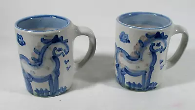 2 Vintage MA Hadley Pottery Stoneware Coffee Cup Mugs  ~ HORSE • $37.99