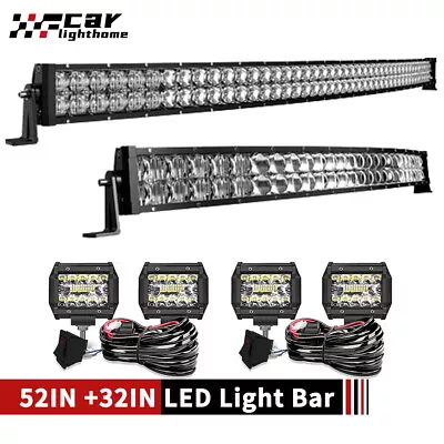 52  +32  Curved 5D Combo LED Light Bar 5D +Wire + 4x Pods For Ford Mustang 15-17 • $136.60